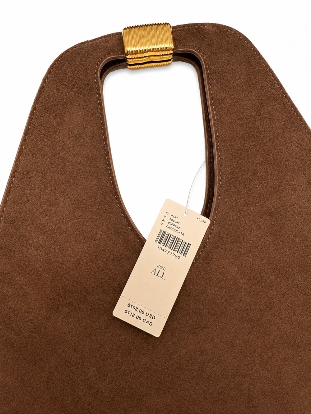 Anthropologie Gilded Handle Faux Suede Tote Bag BNWT SOLD OUT Chocolate - Picture 2 of 9